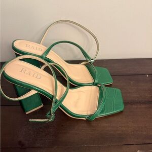 Green Strappy Block Heel Sandals.